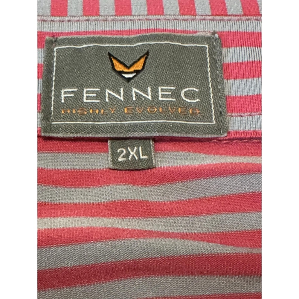 Fennec Golf Polo Shirt Mens 2XL Pink Gray Stripe Stretch Jersey Short Sleeve - Picture 6 of 8
